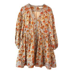 Zimmermann Andie Buttoned Floral Linen Mini Dress Long Sleeve 3 Large